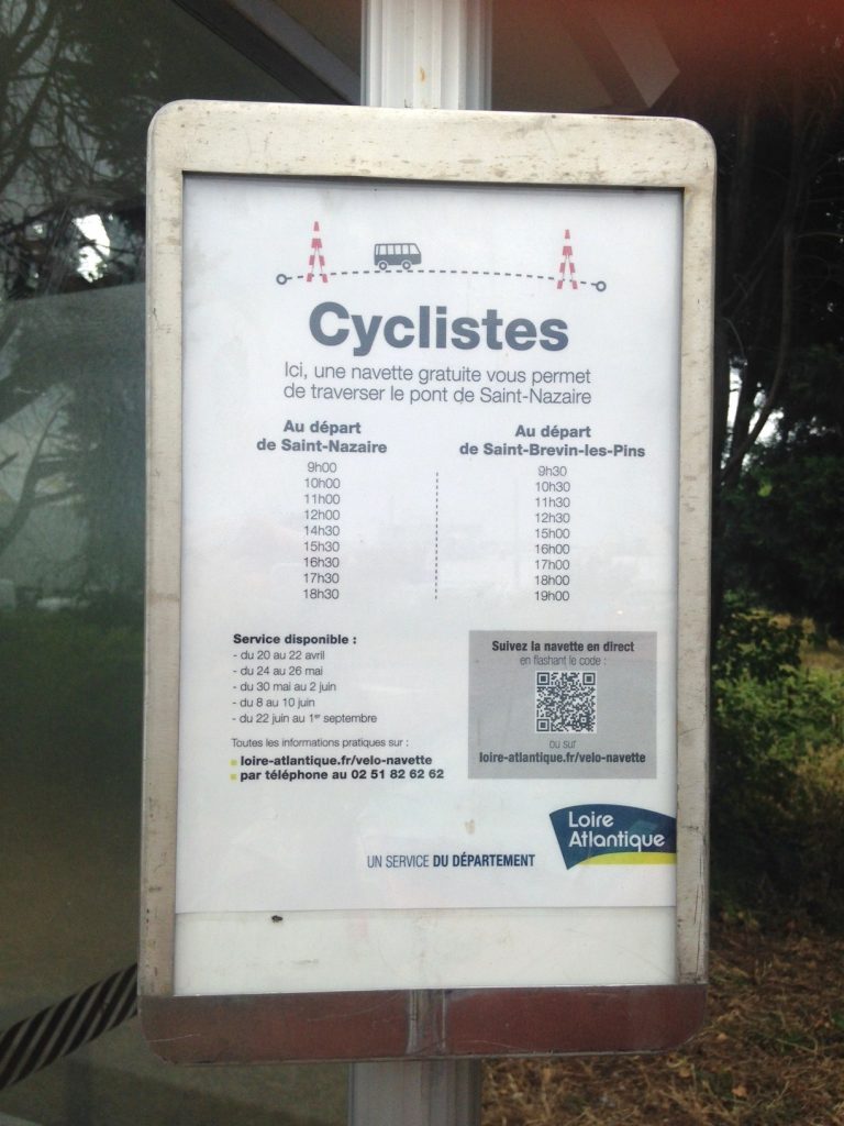 horaire navette pour emporter les velos de location bicyclock .transport gratuit à partir de  Saint Brévin 